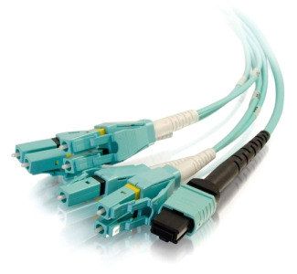 C2G 3m MPO to 4 Duplex LC Fiber Breakout Cables OM3 Riser Rated (OFNR)