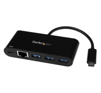 StarTech.com USB-C to Ethernet Adapter with 3-Port USB 3.0 Hub and Power Delivery - USB-C GbE Network Adapter + USB Hub w/ 3 USB-A Ports