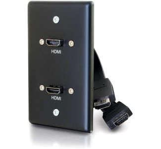 C2G Single Gang Wall Plate with Dual HDMI Pigtails Black