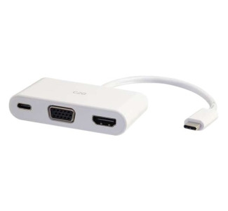 C2G USB C to HDMI and VGA Adapter Converter with Power Delivery - White