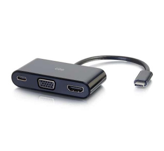 C2G USB C to HDMI and VGA Adapter Converter with Power Delivery - Black