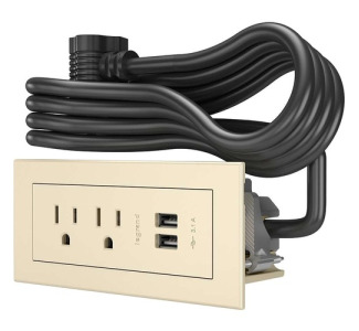 C2G Wiremold Radiant Furniture Power Center (2) Outlet (2) USB, Light Almond