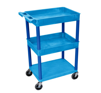 Multipurpose Top/Middle Tub + Flat Bottom Shelf Cart, Blue