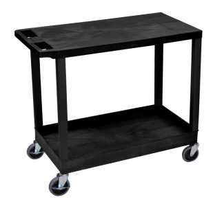 Multipurpose Utility Cart, 1-flat/1-tub Shelves, Black