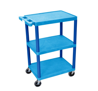 Multipurpose Flat Shelf Cart, 3 Shelves, Blue