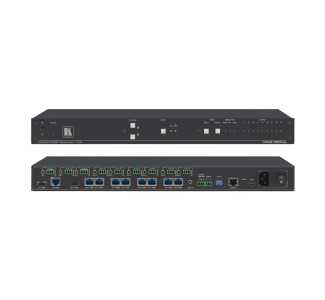 2 x 1:8 4K60 4:2:0 HDMI and Extended Reach HDBaseT with Ethernet, RS232, IR and Stereo Audio Switchable DA