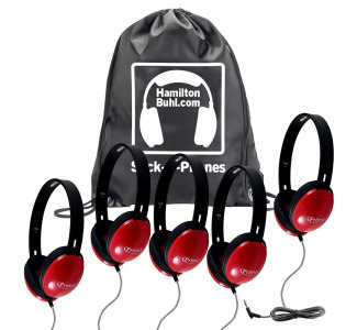 HamiltonBuhl Sack-O-Phones Storage and Carry Bag with 5 Red Primo Headphone