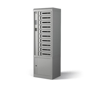 10-Bay Locker, MIFARE Classic RFID, Keypad, 480x800 LCD Display, AC Charging, Ethernet, Side Panels