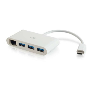 USB-C® to Ethernet Adapter with PXE Boot and 3-Port USB Hub - White