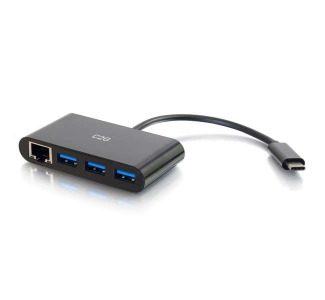 USB-C® to Ethernet Adapter with PXE Boot and 3-Port USB Hub - Black