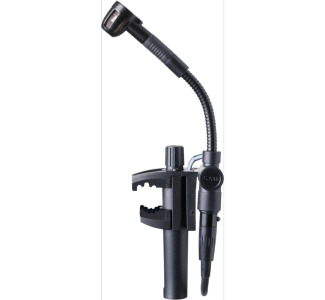Miniature clip-on mic for drums  percussion with mini XLR connector for use with B29 L battery operated power supply, MPA V L external phantom power adapter, or AKG WMS bodypack transmitters.