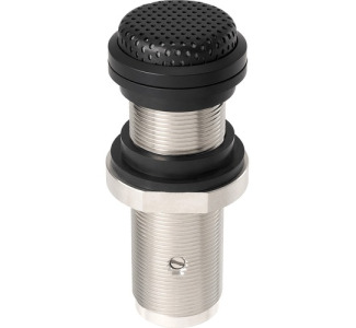 Omnidirectional condenser boundary microphone with self-contained power module, IPX4 water resistance, phantom power only,for table or ceiling mount applications, black