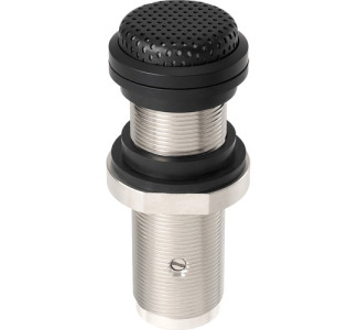Omnidirectional condenser boundary microphone with self-contained power module, IPX4 water resistance, phantom power only,for table or ceiling mount applications, black