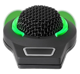 Cardioid condenser boundary microphone with self-contained power module, RGB LED ring (7 selectable colors + OFF) indicates mute status, Logic I/O, phantom power only, 5-pin, black