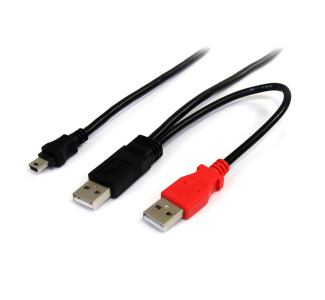 1ft USB Y Cable for External Hard Drive - USB A to Mini B