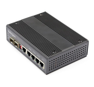 StarTech.com Industrial 6 Port Gigabit Ethernet Switch w/4 PoE RJ45 +2 SFP Slots 30W 802.3at PoE+ 12-48VDC 10/100/1000 Mbps -40C to 75C