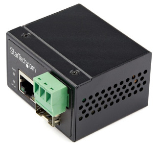 StarTech.com Industrial Fiber to Ethernet Media Converter - 100Mbps SFP to RJ45/CAT6 SM/MM - Fiber to Copper Network - IP-30 12V Input
