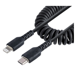 StarTech.com USB C to Lightning Cable 50cm / 20in, MFi Certified, Coiled iPhone Charger Cable, Black, TPE Jacket Aramid Fiber