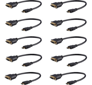 StarTech.com 8in (20cm) HDMI to DVI Adapter, DVI-D to HDMI (1920x1200p), 10 Pack, HDMI Male to DVI-D Female Cable, HDMI to DVI Cord, Black