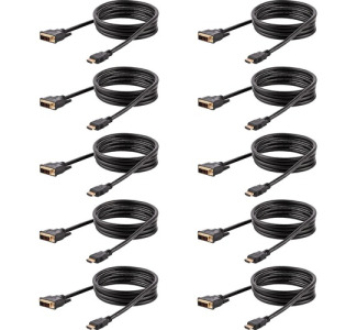 StarTech.com 6ft (1.8m) HDMI to DVI Cable, DVI-D to HDMI Display Cable (1920x1200p), 10 Pack, Black, HDMI to DVI-D Adapter Cord M/M