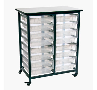 Mobile Bin Storage Unit - Double Row with Small Clear Bins