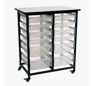 Mobile Bin Storage Unit - Double Row with Large and Small Clear Bins