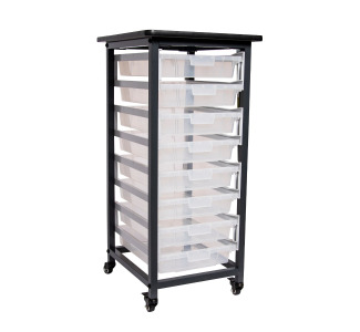 Mobile Bin Storage Unit - Single Row with Small Clear Bins