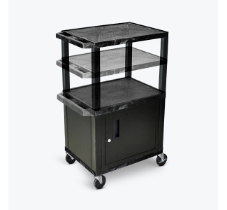 Multi-Height AV Cart - 3 Shelf  Cab  Electric - Blk Leg