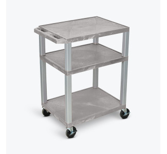 34"H AV Cart - Three Shelves - Nickel Legs