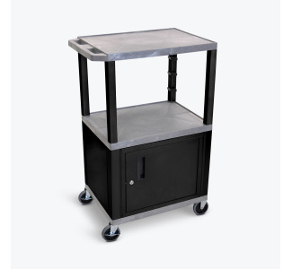 42"H AV Cart - 3 Shelves  Cab - Black Legs