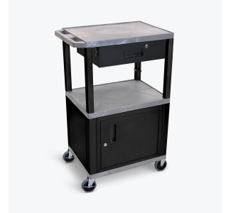 42"H AV Cart - 3 Shelves  Cab  Drawer - Black