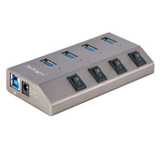 StarTech.com 4-Port Self-Powered USB-C Hub with Individual On/Off Switch, Desktop/Laptop USB-C to USB-A Hub, USB Type C Hub w/Power Supply