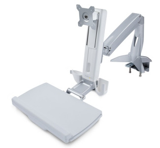 StarTech.com Sit-Stand Monitor Arm, Keyboard Tray, Desk Mount Sit-Stand Workstation up to 27 inch VESA Display, Standing Desk Converter