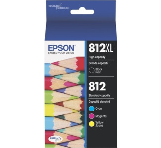 Epson® 812XL/812 DuraBrite® Ultra High-Yield Black And Cyan/Yellow/Magenta Ink Cartridges, Pack Of 4, T812XL-BCS