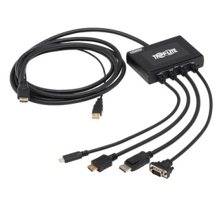 4-Port Presentation Adapter, 4K 60 Hz (4:4:4) HDMI, DP, USB-C and 1080p VGA to HDMI, Built-In Cables