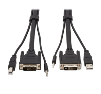 DVI KVM Cable Kit, 3 in 1 - DVI, USB, 3.5 mm Audio (3xM/3xM), 1080p, 6 ft., Black