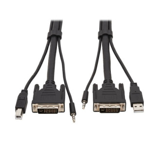 DVI KVM Cable Kit, 3 in 1 - DVI, USB, 3.5 mm Audio (3xM/3xM), 1080p, 10 ft., Black