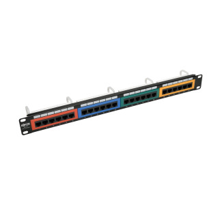24-Port 1U Rack-Mount 110-Type Color-Coded Patch Panel, RJ45 Ethernet, 568B, Cat5/5e