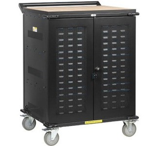 Safe-IT UV Locking Storage Cart for Mobile Devices and AV Equipment, Antimicrobial, Wood-Grain Top