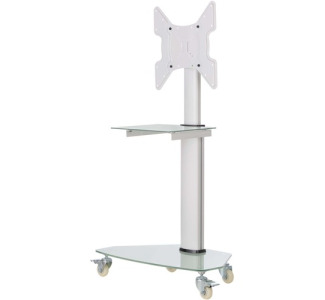 Premier Rolling TV Cart for 32 to 55 Displays, Frosted Glass Base and Shelf, Locking Casters, White