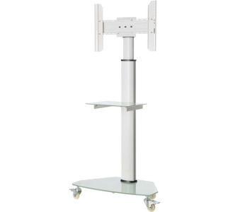 Premier Rolling TV Cart for 37 to 70 Displays, Frosted Glass Base and Shelf, Locking Casters, White