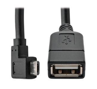 Micro USB to USB OTG Host Adapter Cable, Right-Angle 5-Pin USB Micro-B to USB-A (M/F), 6 in.