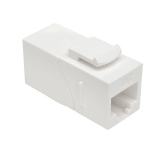 Cat6a Straight-Through Modular In-Line Snap-In Coupler with 90-Degree Down-Angled Port, White (RJ45 F/F)