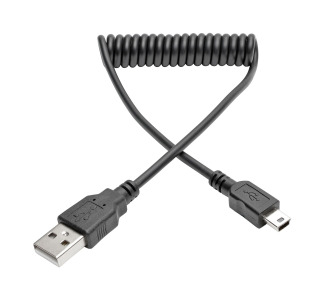 6ft Hi-Speed USB 2.0 to Mini-B Cable Coiled USB A-Mini-B M/M 6'