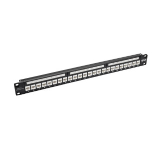 24-Port 1U Rack-Mount Cat6a Feedthrough Patch Panel with 90-Degree Down-Angled Ports, RJ45 Ethernet, TAA