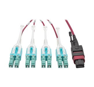 MTP/MPO to 8xLC Fan-Out Patch Cable, 40 GbE, 40GBASE-SR4, OM4 Plenum-Rated, Push/Pull Tab, Magenta, 2 m (6.6 ft.)