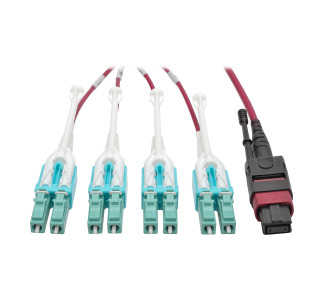 MTP/MPO to 8xLC Fan-Out Patch Cable, 40 GbE, 40GBASE-SR4, OM4 Plenum-Rated, Push/Pull Tab, Magenta, 1 m (3.3 ft.)