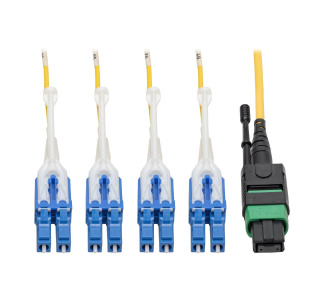 MTP/MPO (APC) to 8xLC (UPC) Singlemode Breakout Patch Cable, 40/100 GbE, QSFP+ 40GBASE-PLR4, Plenum, Yellow, 3 m (10 ft.)