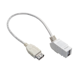 USB 2.0 All-in-One Keystone/Panel Mount Coupler Cable (F/F), Angled Connector, White, 1 ft.