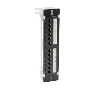 Cat5e Wall-Mount 12-Port Patch Panel - PoE+ Compliant, 110/Krone, 568A/B, RJ45 Ethernet, TAA